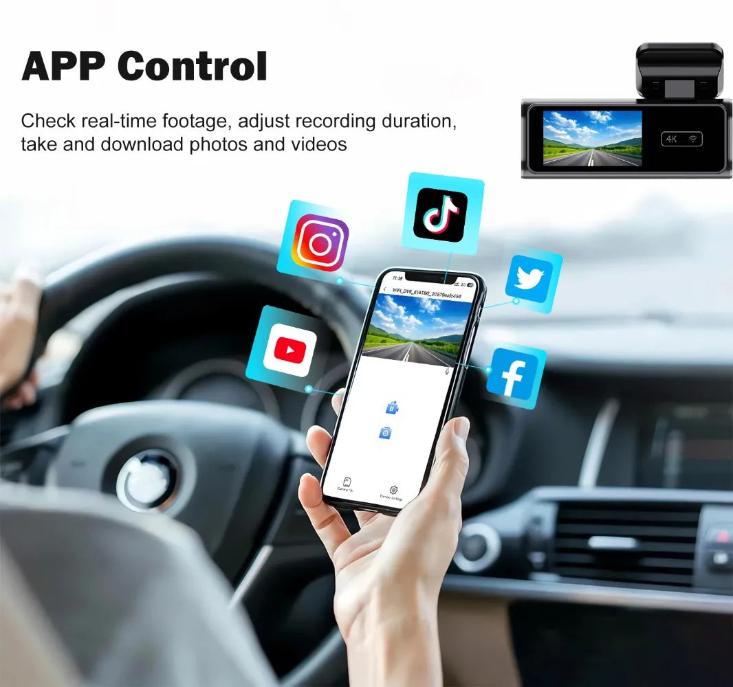 Ultra HD 4K Car Dash Cam - Mini WIFI DVR with 24H Parking Monitor Night Vision GPS Optional Rear View Camera - ZOOMNSTORE