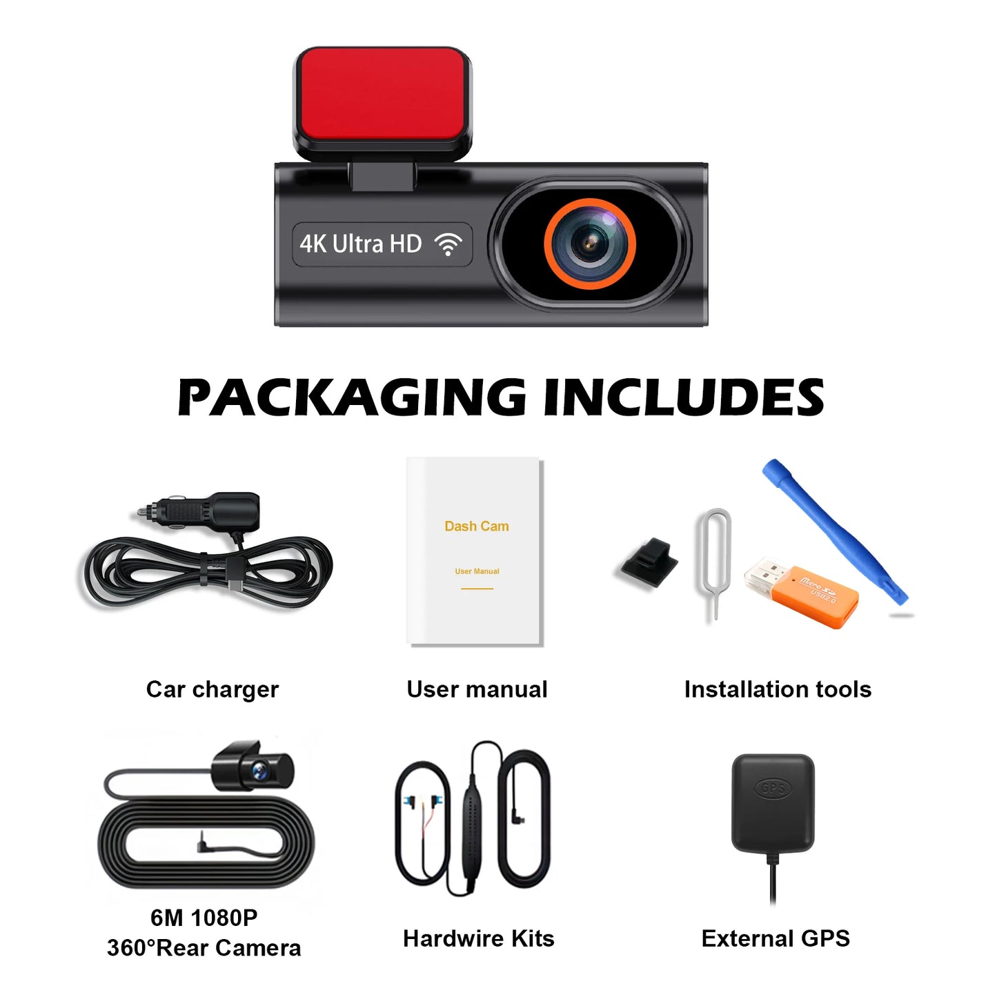 Ultra HD 4K Car Dash Cam - Mini WIFI DVR with 24H Parking Monitor Night Vision GPS Optional Rear View Camera - ZOOMNSTORE