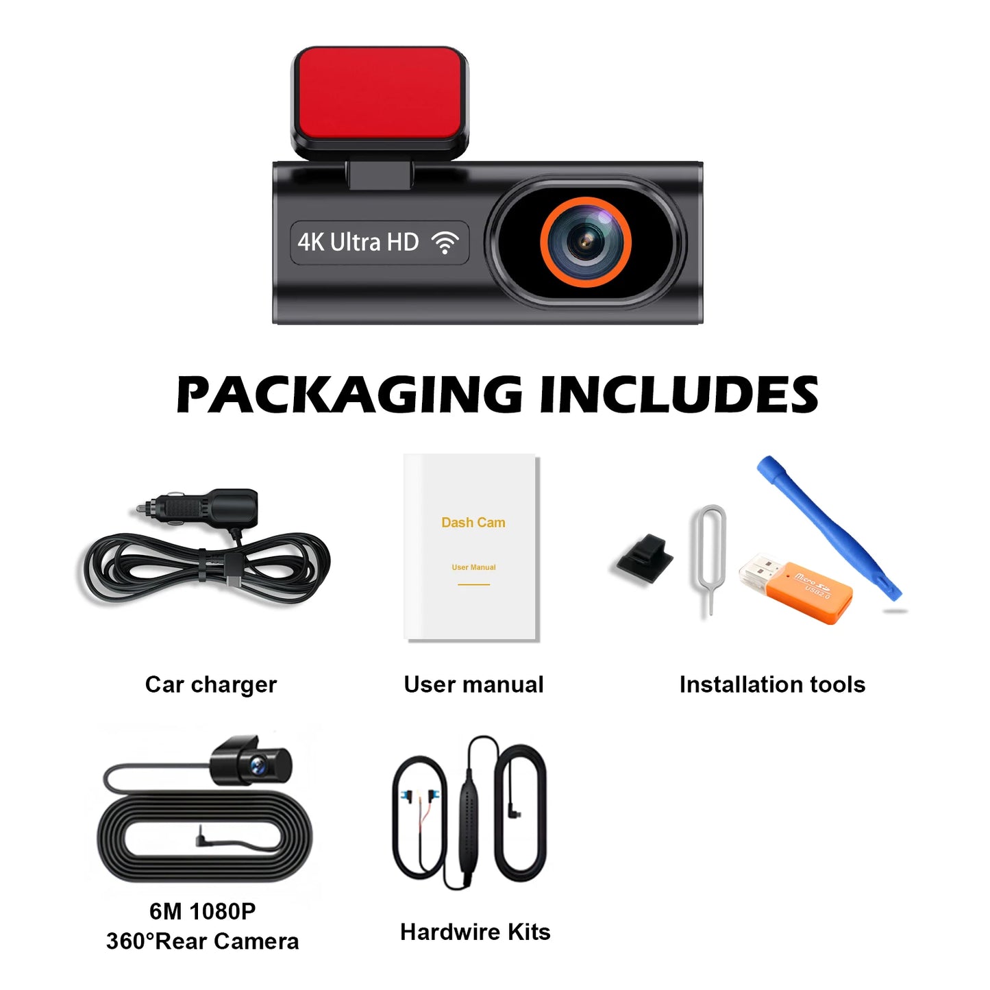 Ultra HD 4K Car Dash Cam - Mini WIFI DVR with 24H Parking Monitor Night Vision GPS Optional Rear View Camera - ZOOMNSTORE