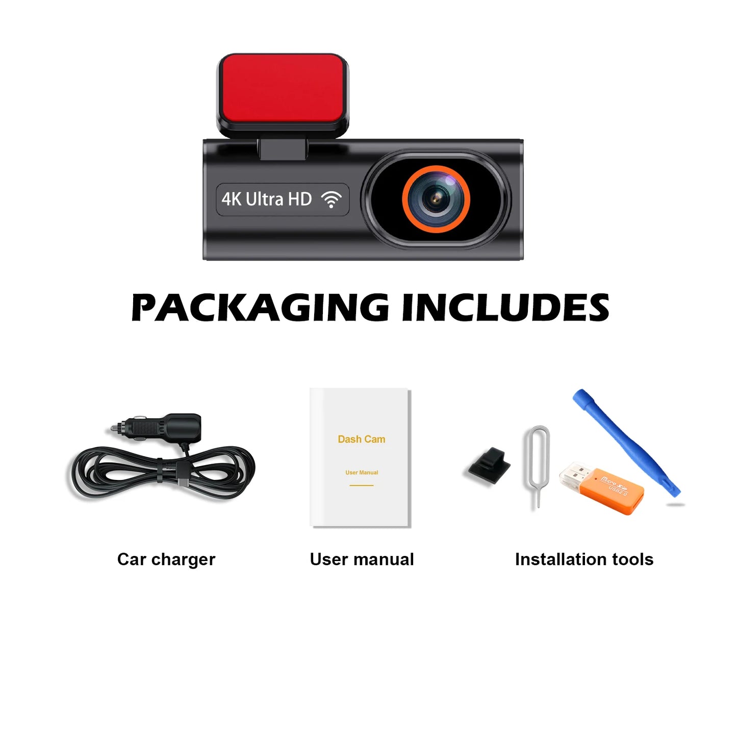 Ultra HD 4K Car Dash Cam - Mini WIFI DVR with 24H Parking Monitor Night Vision GPS Optional Rear View Camera - ZOOMNSTORE