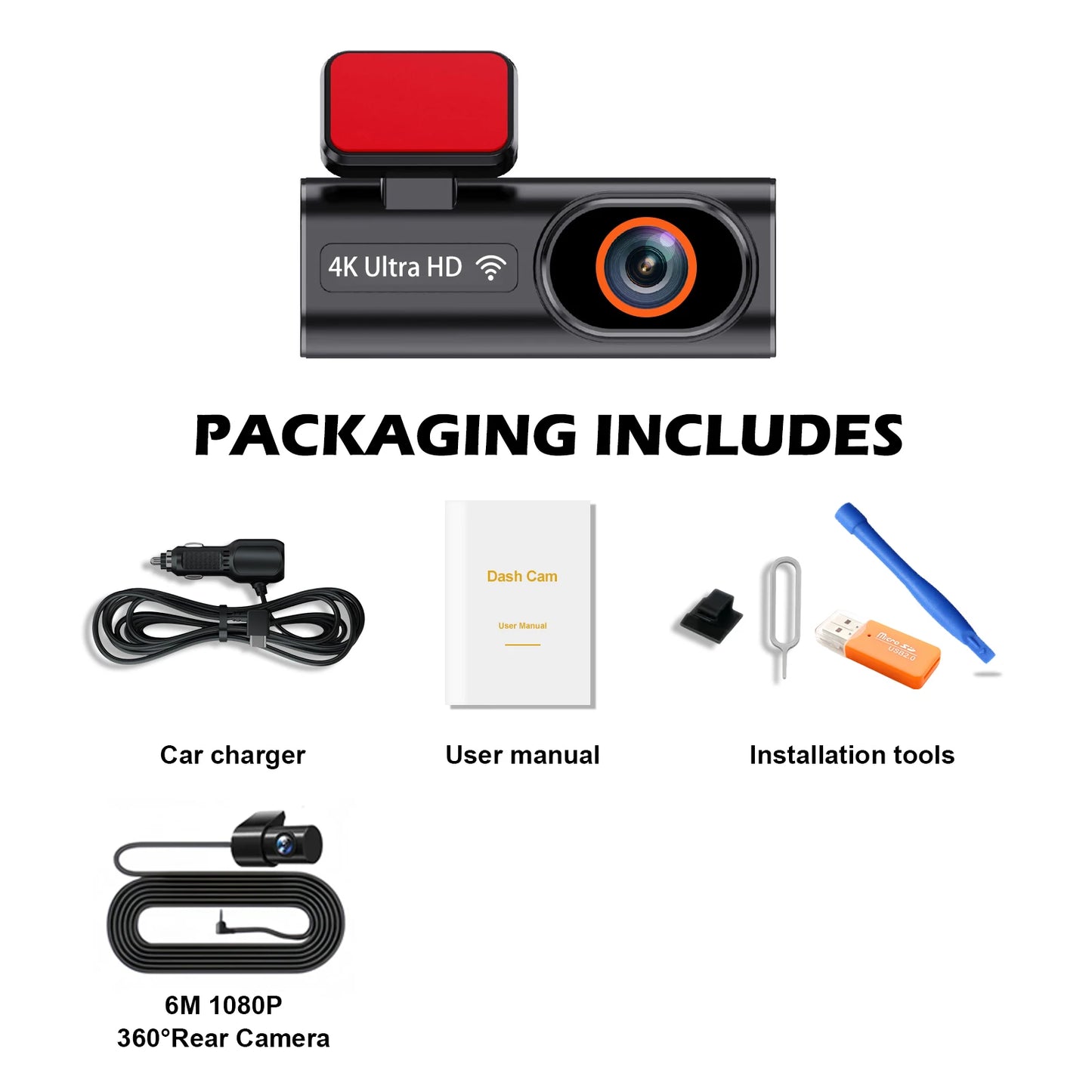 Ultra HD 4K Car Dash Cam - Mini WIFI DVR with 24H Parking Monitor Night Vision GPS Optional Rear View Camera - ZOOMNSTORE