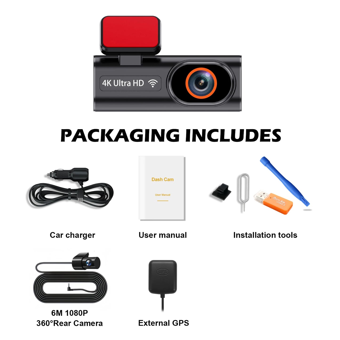 Ultra HD 4K Car Dash Cam - Mini WIFI DVR with 24H Parking Monitor Night Vision GPS Optional Rear View Camera - ZOOMNSTORE