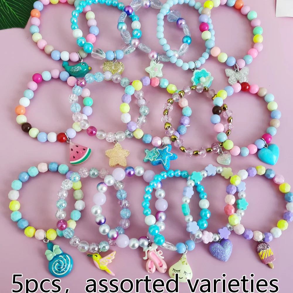 Unicorn Bracelet Set for Kids - Cute Heart Star Elastic Candy Bead Jewelry - ZOOMNSTORE