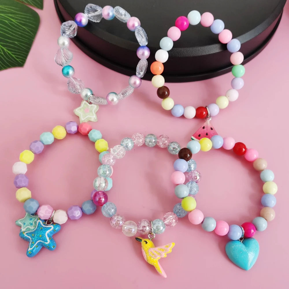 Unicorn Bracelet Set for Kids - Cute Heart Star Elastic Candy Bead Jewelry - ZOOMNSTORE