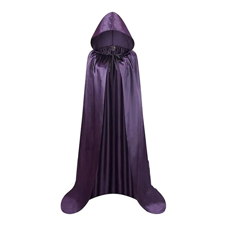 Halloween Cloak Soft Unisex Hooded Black Robe Witch Long Cape Cosplay Costume Prop Party Performance Supplies Holiday Decoration - ZOOMNSTORE