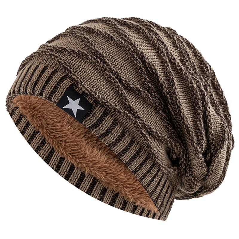 Unisex Winter Beanie – Slouchy Fur Lined Knit Cap with Five-Pointed Star Design - ZOOMNSTORE