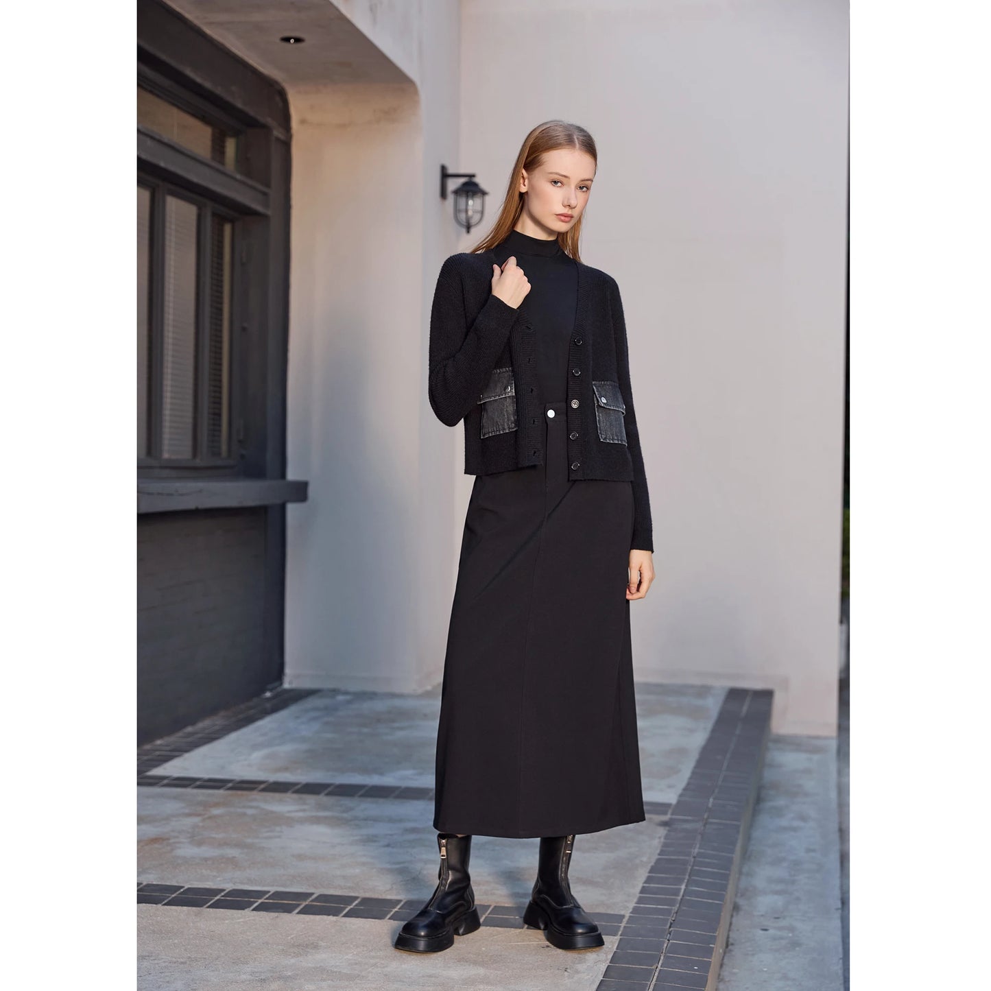 V-neck Denim Dress Knitting Cardigan - Womens AutumnWinter Modal Shirt - ZOOMNSTORE