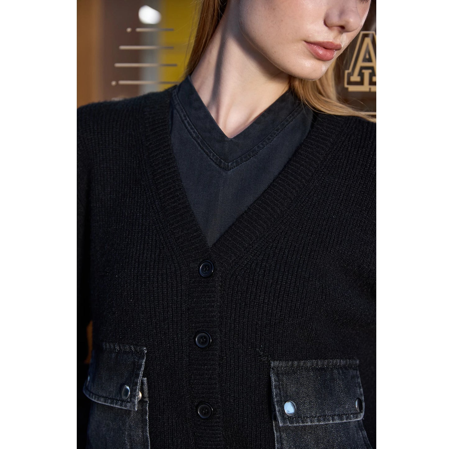 V-neck Denim Dress Knitting Cardigan - Womens AutumnWinter Modal Shirt - ZOOMNSTORE