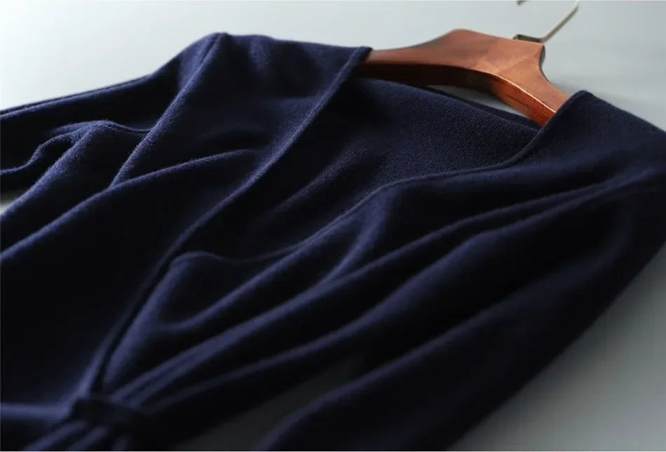 V-neck Wrap Sweater Dress - Elegant Knitted Womens Dress for Autumn Winter - ZOOMNSTORE