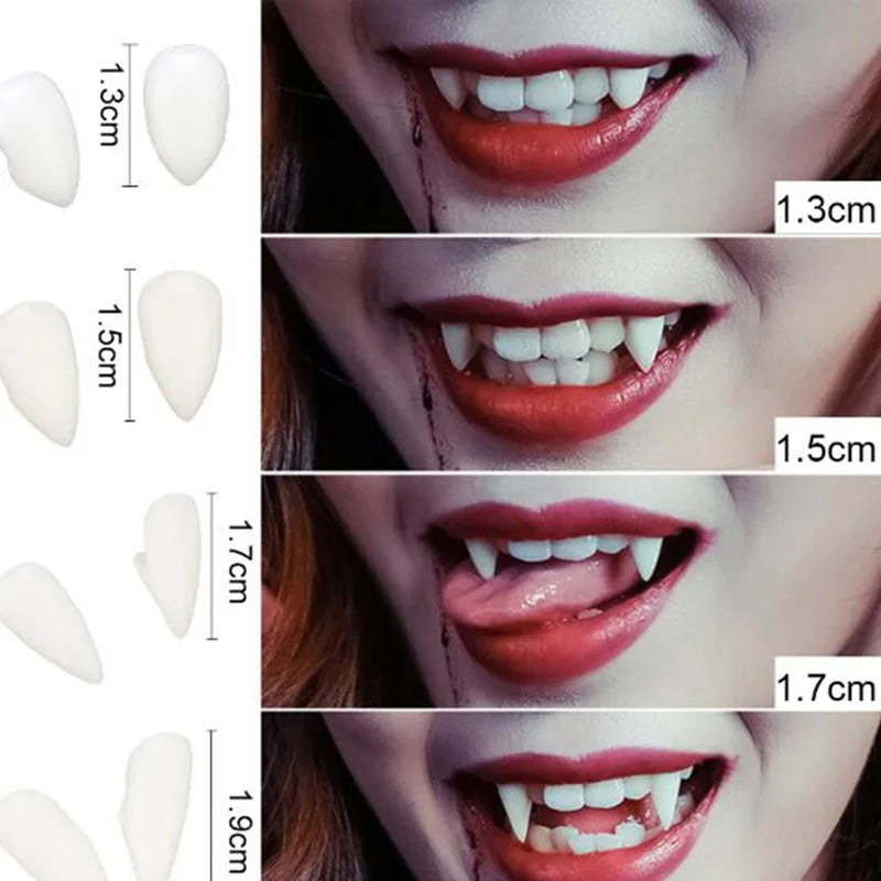 Vampire Fangs Dentures - Halloween Costume Props with Adhesive - ZOOMNSTORE