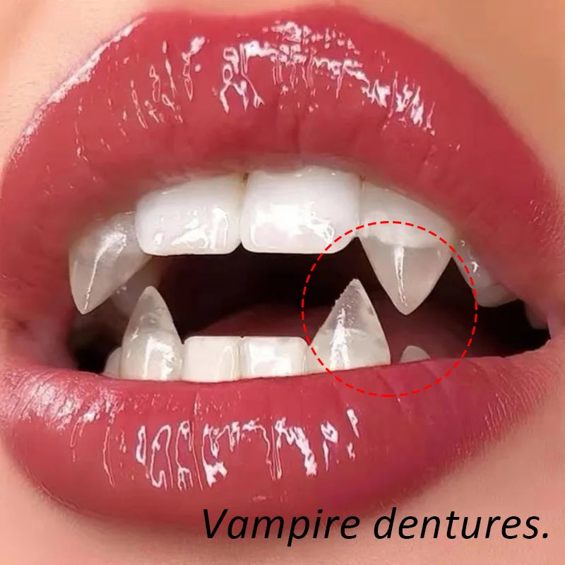 Vampire Fangs Dentures - Halloween Costume Props with Adhesive - ZOOMNSTORE
