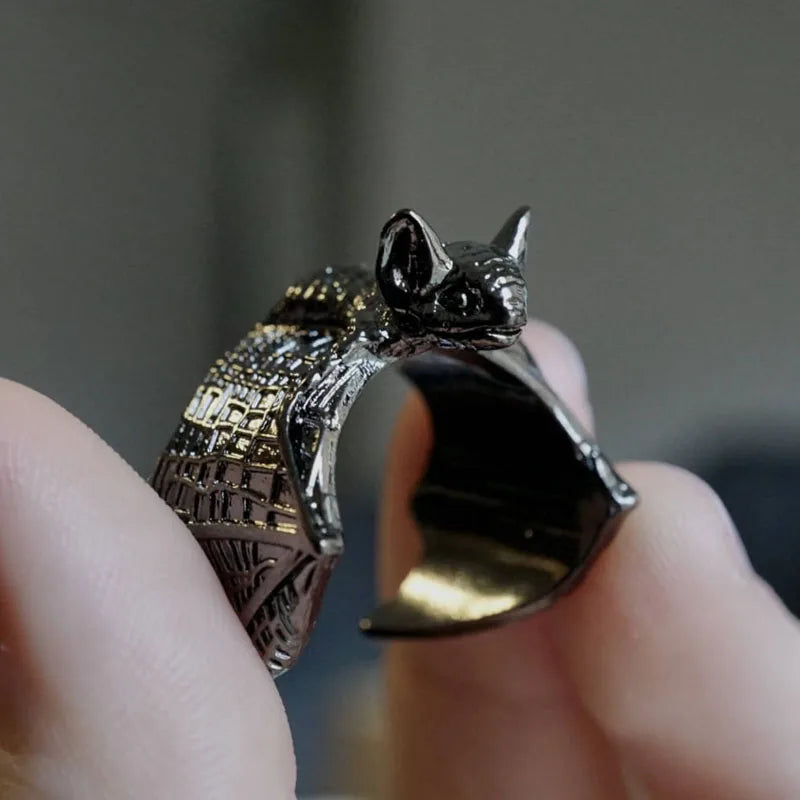 Vintage Halloween Black Bat Finger Rings Fashion Punk Adjustable Bat Ring For Women Men Bat Open Ring Party Cosplay Jewelry Gift - ZOOMNSTORE