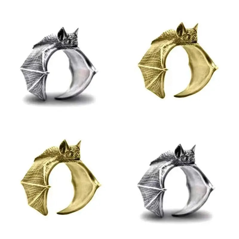 Vintage Halloween Black Bat Finger Rings Fashion Punk Adjustable Bat Ring For Women Men Bat Open Ring Party Cosplay Jewelry Gift - ZOOMNSTORE