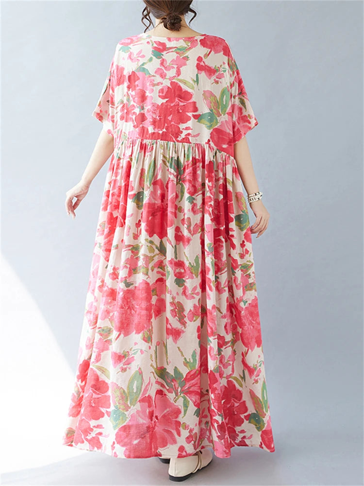 Vintage Boho Cotton Summer Dress - Casual Loose Print Holiday Dress for Women - ZOOMNSTORE