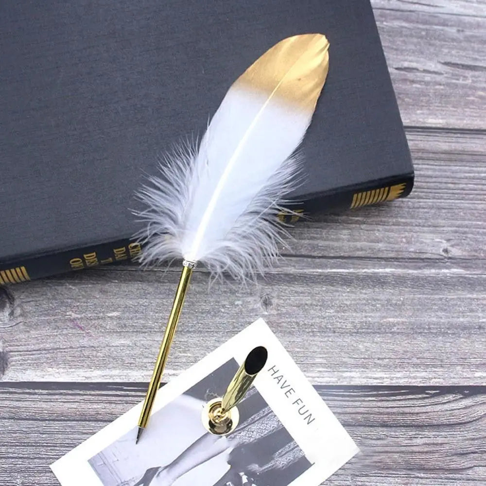 Vintage Feather Quill Pen Set - 5 Carved Nibs Oblique Dip Pen for Writing Gift for School or Office - ZOOMNSTORE
