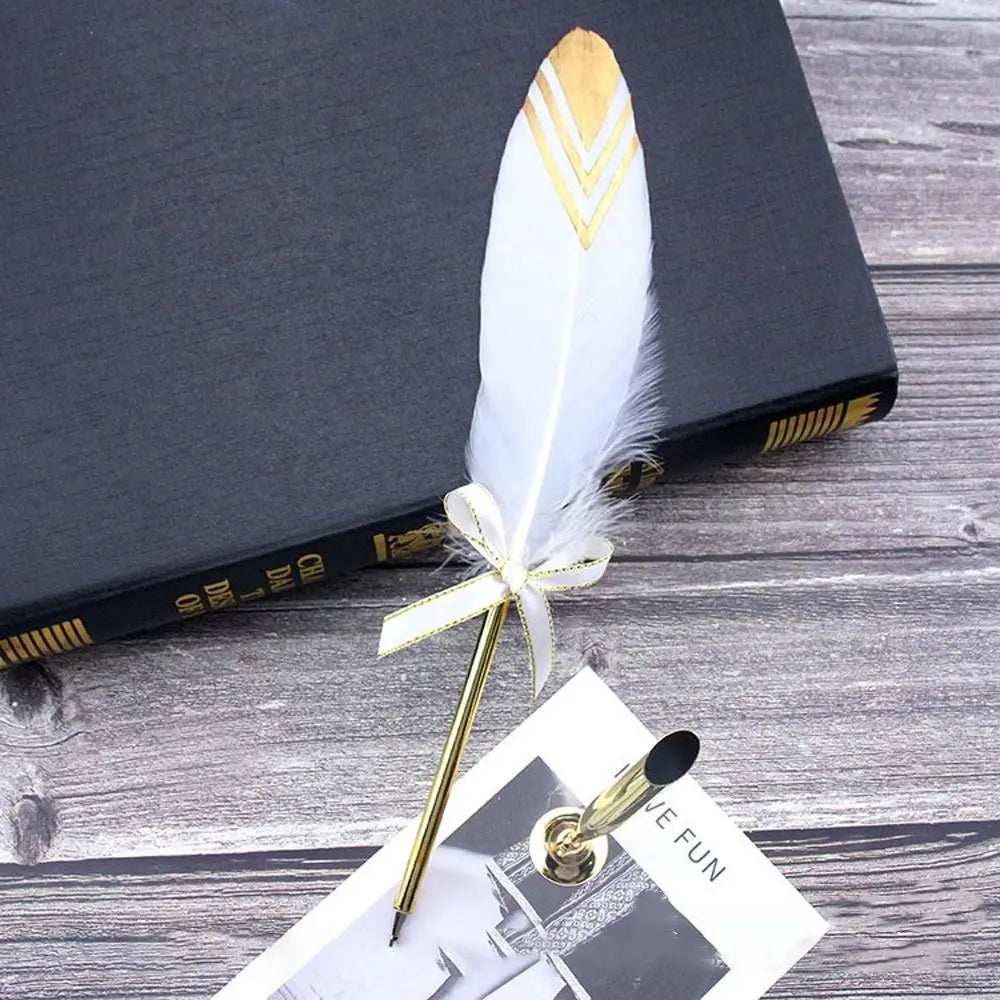 Vintage Feather Quill Pen Set - 5 Carved Nibs Oblique Dip Pen for Writing Gift for School or Office - ZOOMNSTORE