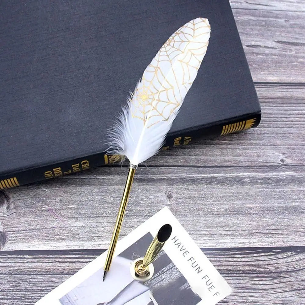 Vintage Feather Quill Pen Set - 5 Carved Nibs Oblique Dip Pen for Writing Gift for School or Office - ZOOMNSTORE