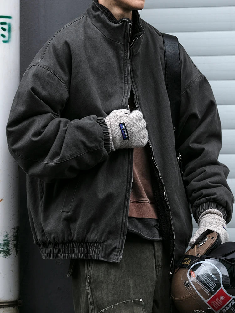 Vintage Japanese Polar Fleece Jacket - Mens Thick Winter Coat Korean Streetwear Trendy Warm Outerwear - ZOOMNSTORE