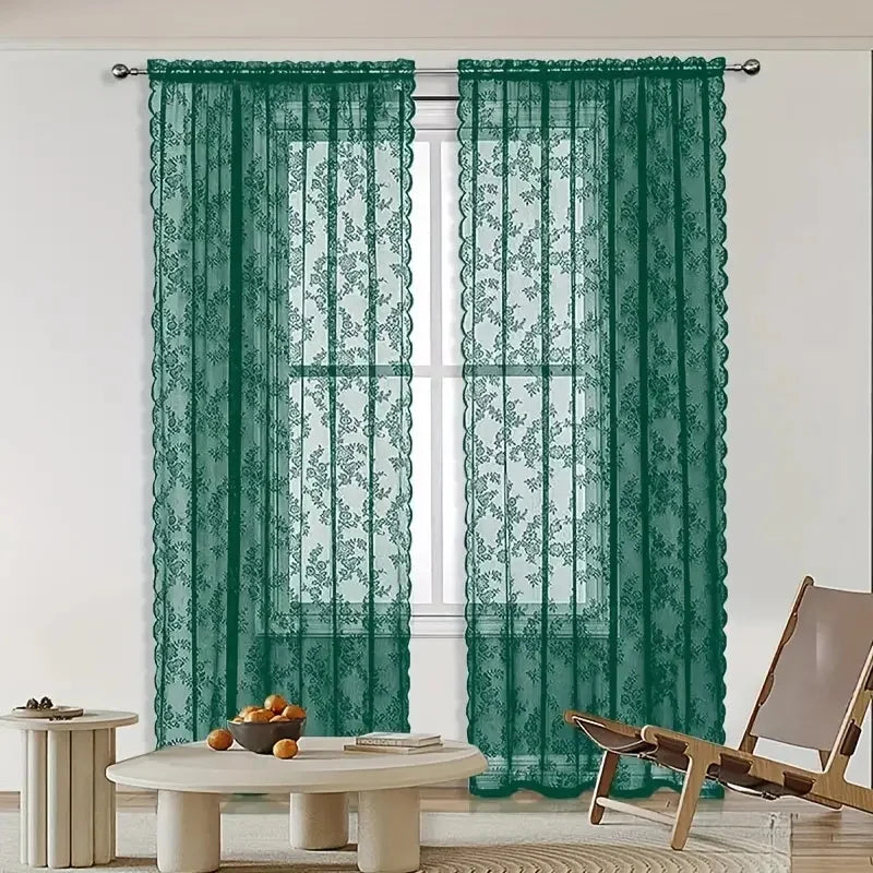 Vintage Lace Curtain – Embroidered Floral Chiffon Privacy Panel for Living Room - ZOOMNSTORE
