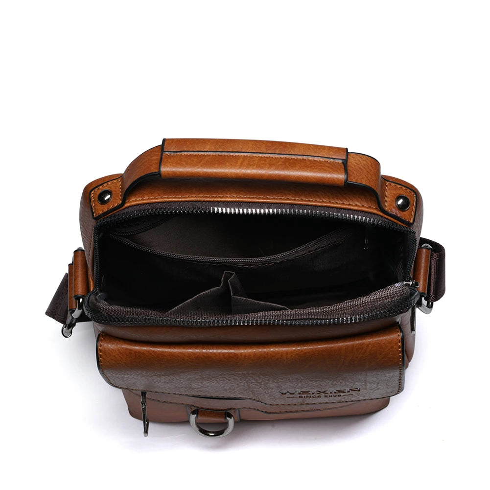 Mens Leather Crossbody Bag - Vintage Casual Messenger Fanny Pack - ZOOMNSTORE