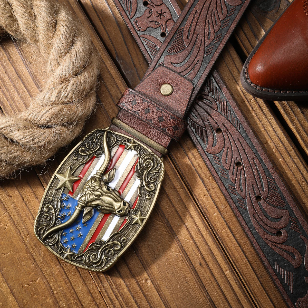 Vintage PU Alloy Buckle Belt - Unisex Western Style Fashion Accessory - ZOOMNSTORE