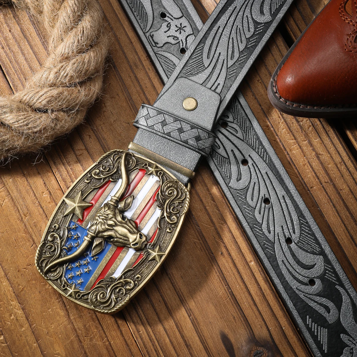 Vintage PU Alloy Buckle Belt - Unisex Western Style Fashion Accessory - ZOOMNSTORE