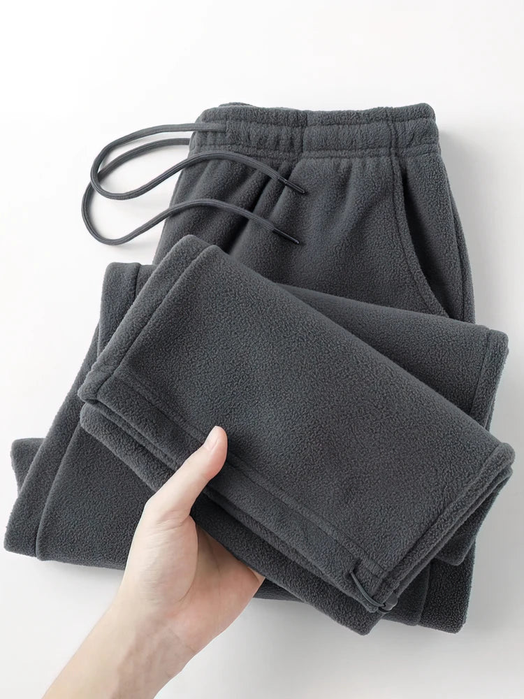 Vintage Thick Winter Casual Fleece Pants Men Wide leg Baggy Warm Sweatpants Male Drawing Jogger Pants Falls Trousers - ZOOMNSTORE