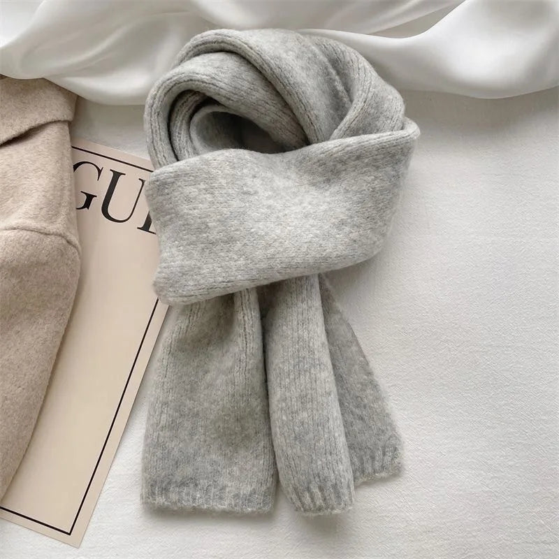 Warm Thick Knitting Scarf for Women - Solid Color Thermal Neck Wrap - ZOOMNSTORE
