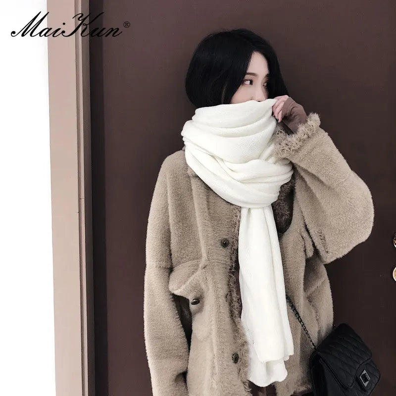 Warm Winter Scarf - Thick Cozy Black Imitation Cashmere Ladies Fashion Wrap - ZOOMNSTORE