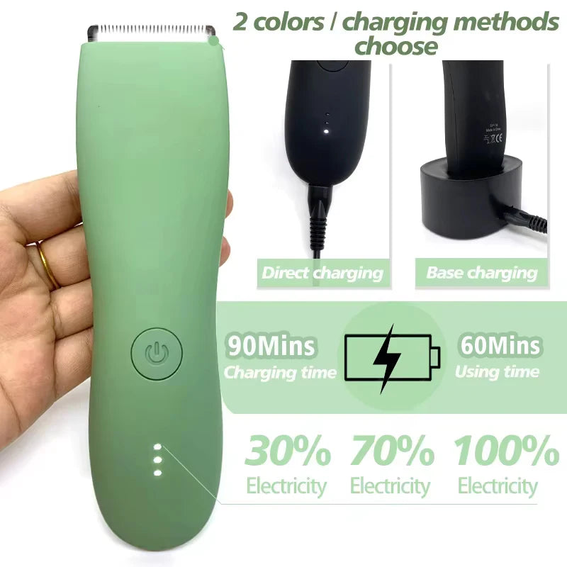 Waterproof Body Hair Trimmer for Men - IPX7 Groin Pubic Groomer with Ceramic Blade - ZOOMNSTORE