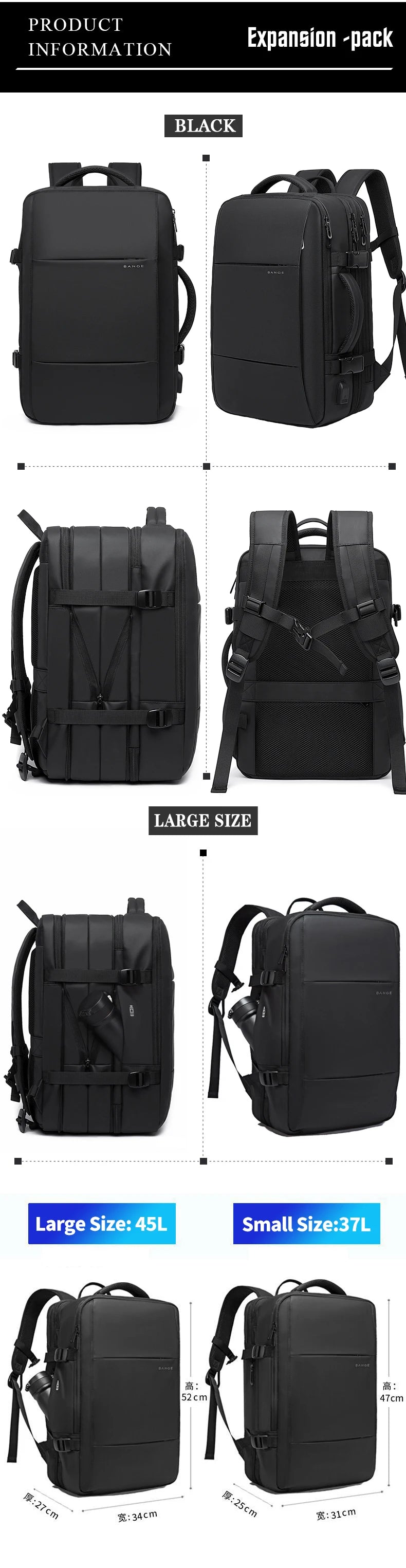 Waterproof Expandable Mens Laptop Backpack - 173 Large Capacity Travel Bag - ZOOMNSTORE
