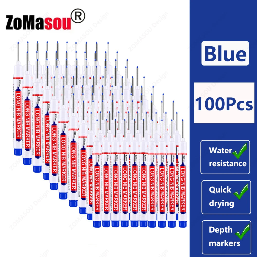 1-100Pcs 2cm Waterproof Long Head Markers Deep Hole Marker Pen for Metal Carpenter Red/Black/Blue/Green Ink Woodworking Tools - ZOOMNSTORE
