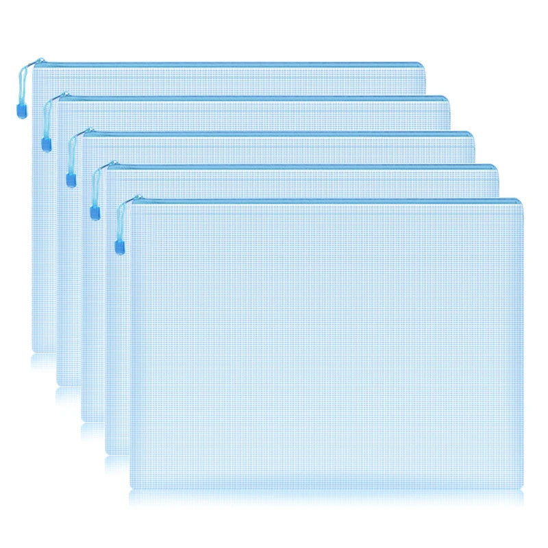 Waterproof Mesh Zipper Pouch Set - A4 Document Pencil Case Storage Bags 5 Pcs - ZOOMNSTORE