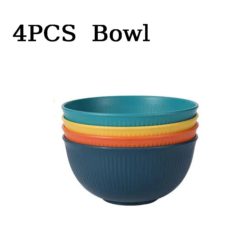 Eco-Friendly Wheat Straw Dinnerware Set - 4pcs Plates Cups Bowls for Home Outdoor Use - ZOOMNSTORE