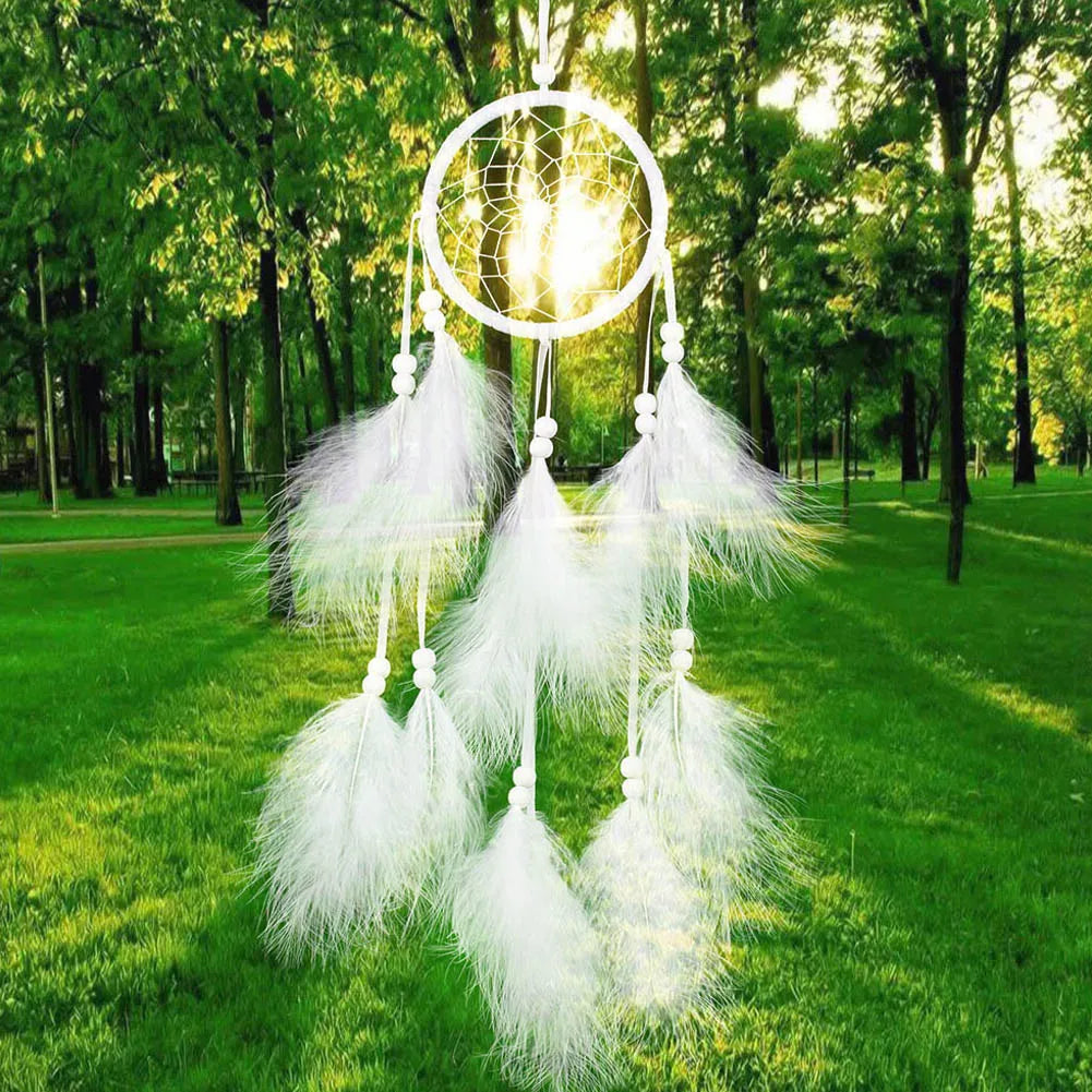 White Feather Dream Catcher Wind Chimes - Handmade Wall Hanging Decor - ZOOMNSTORE