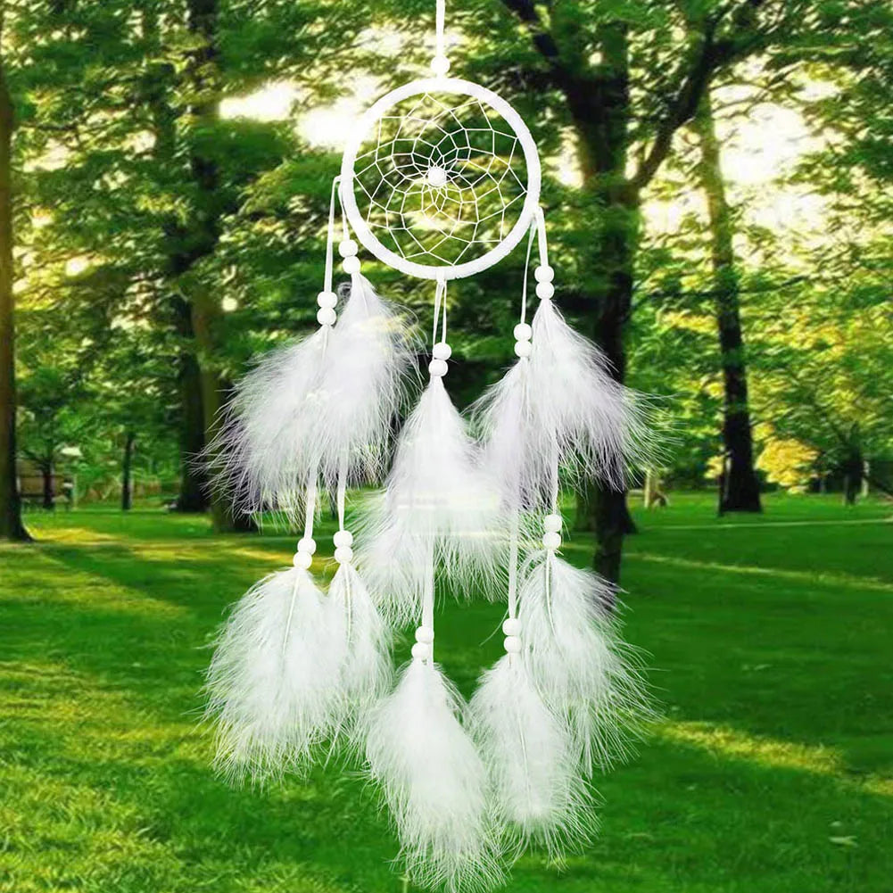 White Feather Dream Catcher Wind Chimes - Handmade Wall Hanging Decor - ZOOMNSTORE