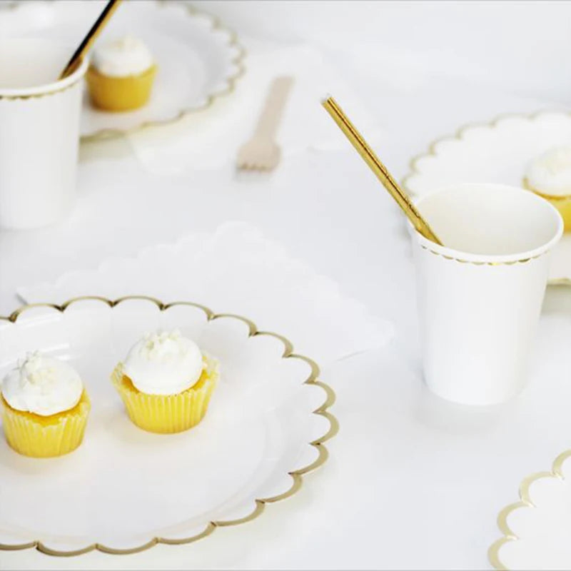 White Gold Disposable Tableware Set - Party Wedding Birthday Baby Shower Supplies - ZOOMNSTORE