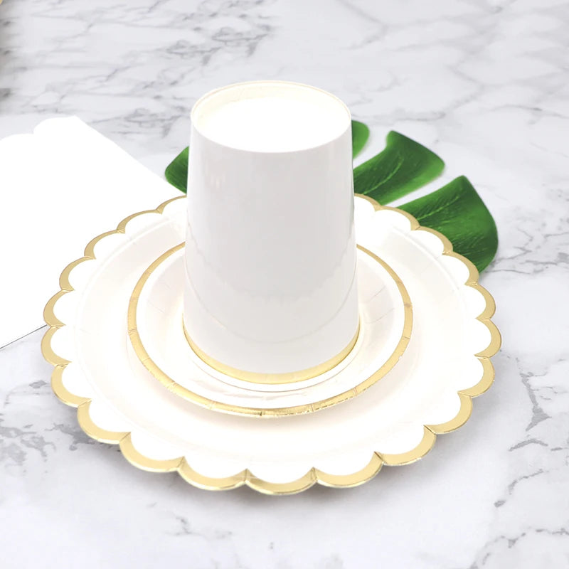 White Gold Disposable Tableware Set - Party Wedding Birthday Baby Shower Supplies - ZOOMNSTORE