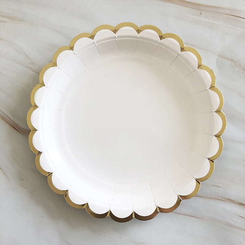 White Gold Disposable Tableware Set - Party Wedding Birthday Baby Shower Supplies - ZOOMNSTORE