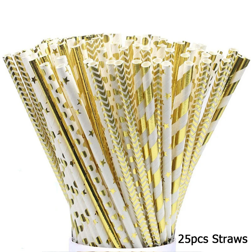 White Gold Disposable Tableware Set - Party Wedding Birthday Baby Shower Supplies - ZOOMNSTORE