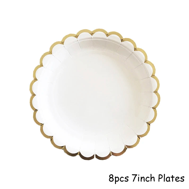 White Gold Disposable Tableware Set - Party Wedding Birthday Baby Shower Supplies - ZOOMNSTORE