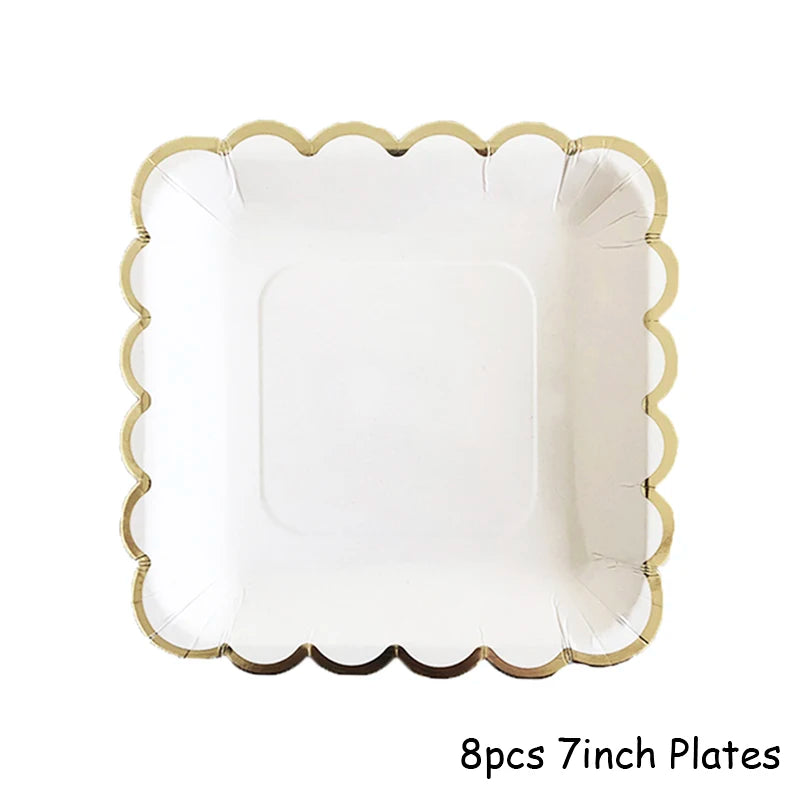 White Gold Disposable Tableware Set - Party Wedding Birthday Baby Shower Supplies - ZOOMNSTORE