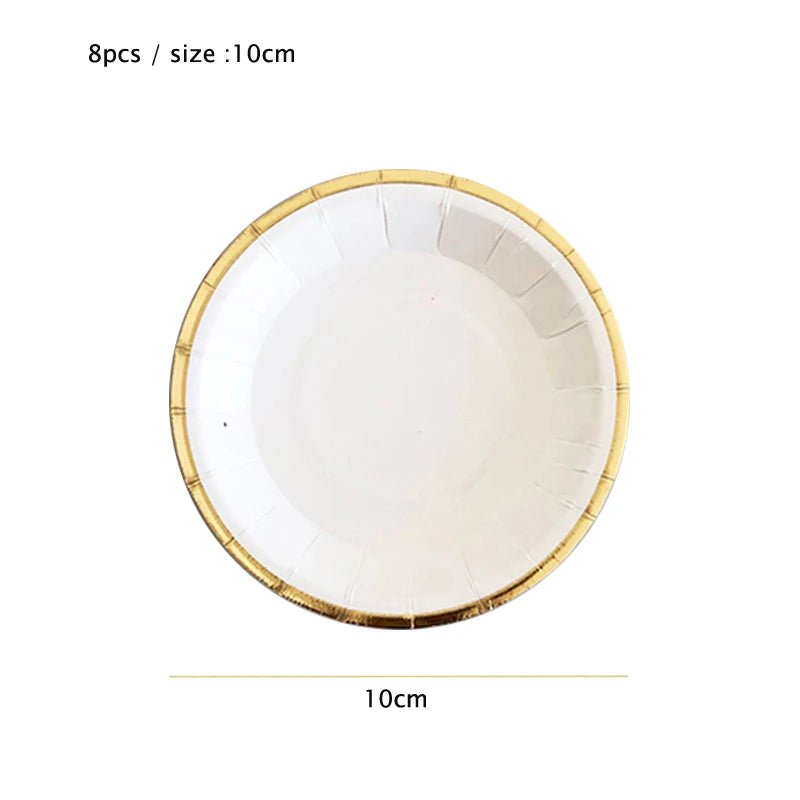White Gold Disposable Tableware Set - Party Wedding Birthday Baby Shower Supplies - ZOOMNSTORE