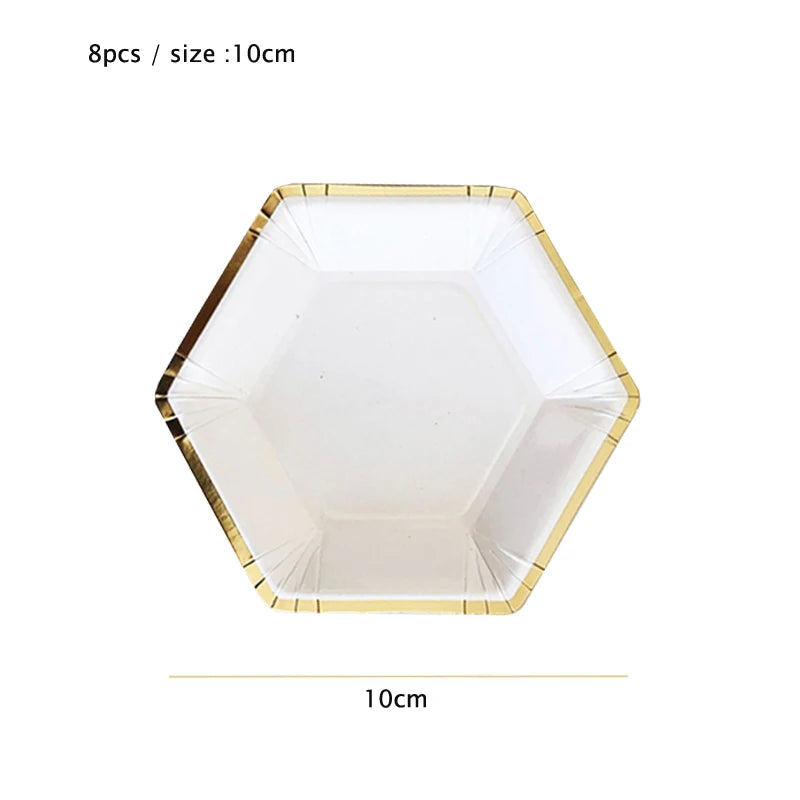 White Gold Disposable Tableware Set - Party Wedding Birthday Baby Shower Supplies - ZOOMNSTORE
