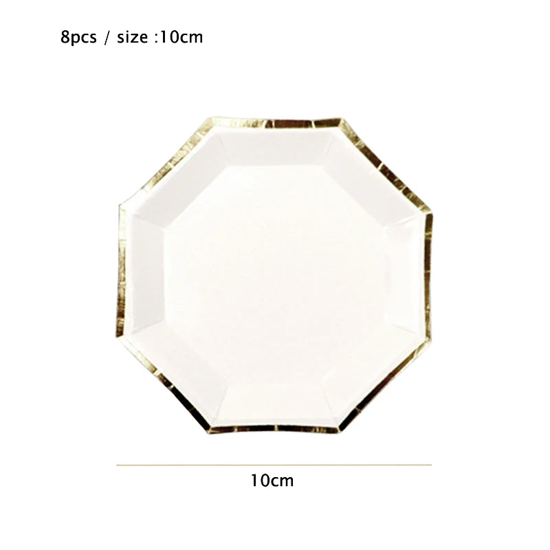 White Gold Disposable Tableware Set - Party Wedding Birthday Baby Shower Supplies - ZOOMNSTORE