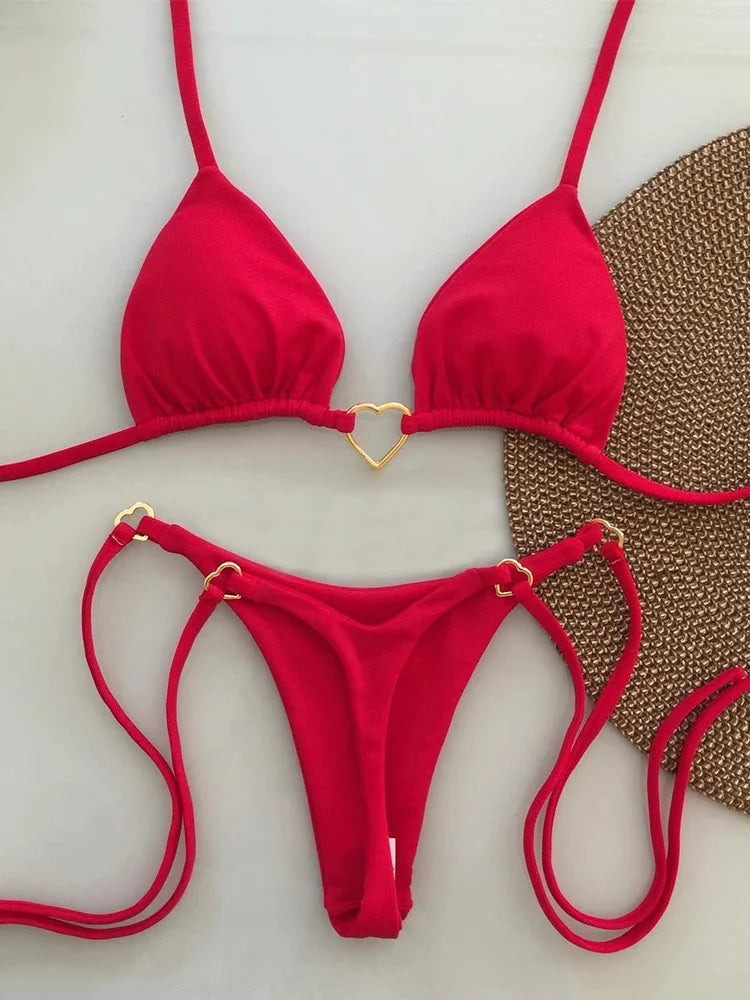 White Lace-up Bikini Set - Womens Low Waist Swimsuit - ZOOMNSTORE