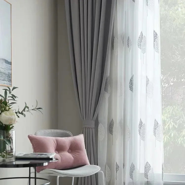 White Sheer Tulle Curtains - Modern Embroidered Translucent Window Drapes for Living Room Bedroom - ZOOMNSTORE