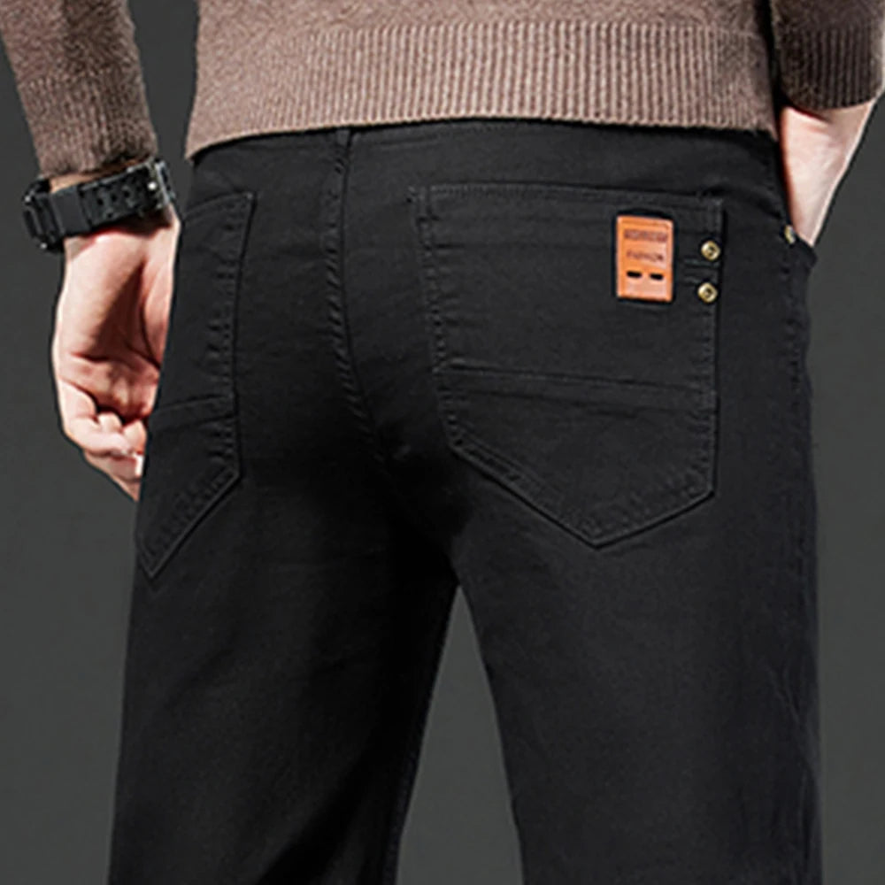 Mens White Stretch Slim Fit Jeans - Casual Business Denim Trousers - ZOOMNSTORE