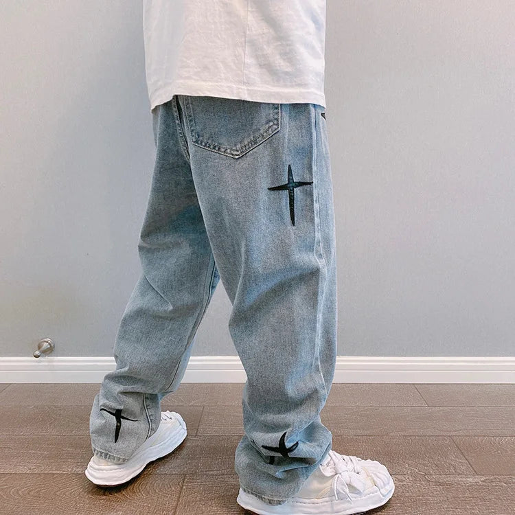 Korean Fashion Baggy Wide Leg Jeans - Mens Casual Loose Denim Pants - ZOOMNSTORE