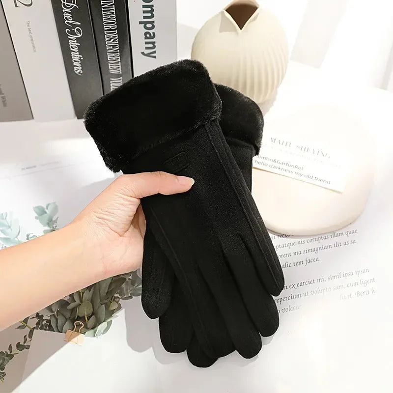 Winter Plush Gloves – Warm Suede Touchscreen Gloves Women for Cycling & Driving - ZOOMNSTORE